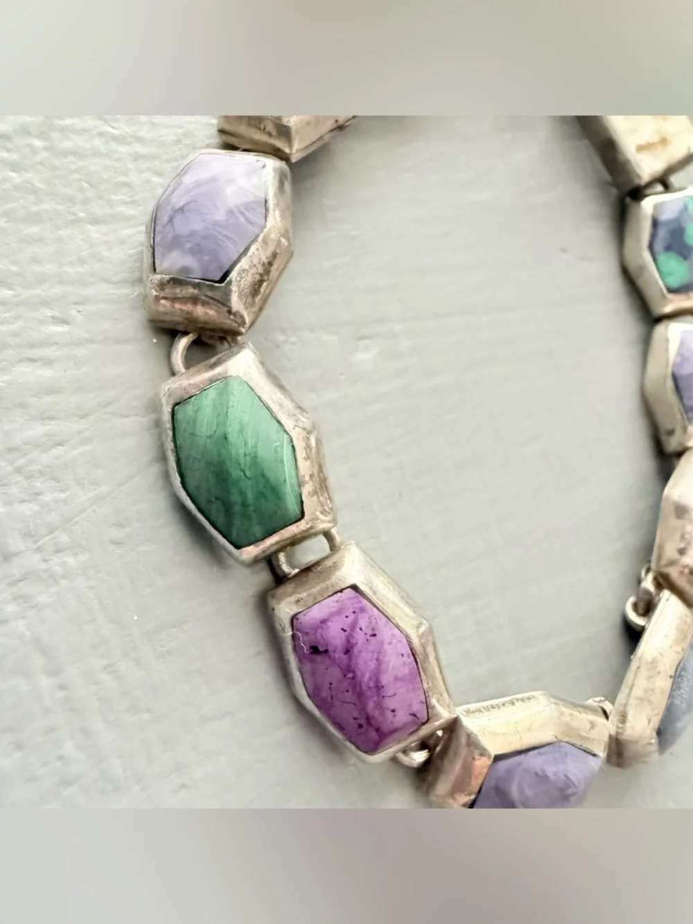 Vintage Taxco 925 Sterling Silver & Stone Bracelet - Picture 6 of 12